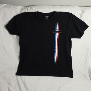 Ford Black Tee with Red, White and Blue Racing Stripes